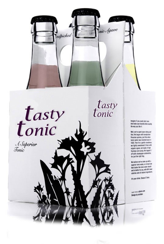 A bottle of Tasty Tonic served with tonic water and citrus.